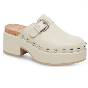 Dolce Vita Yevan Platform Mule Clog Leather Silver Studs Ivory Size 10 NWOT